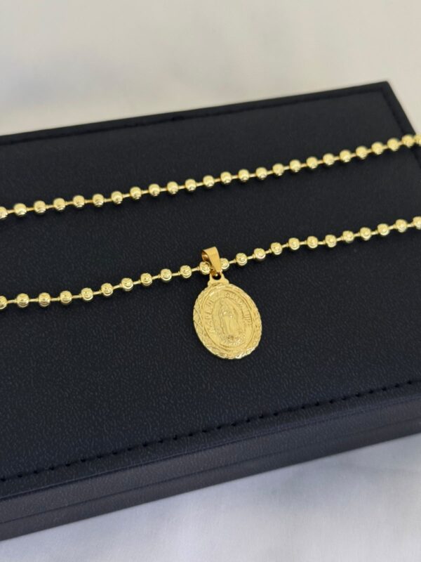 Cadena Militar Diamantada Hombre 60 cm + Dije Virgen de Guadalupe Oro Laminado 18K