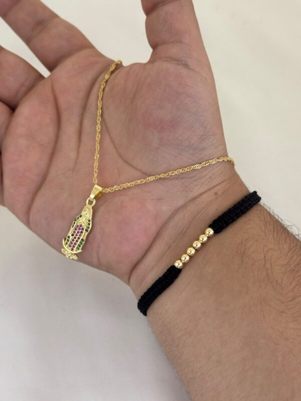 Cadena Singapur 45 cm + Dije Virgen de Guadalupe + Pulsera Balines Oro Laminado 18K
