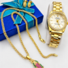 Set Elegante Dama Cadena Virgen de Guadalupe + Topos + Reloj Oro Laminado 18K