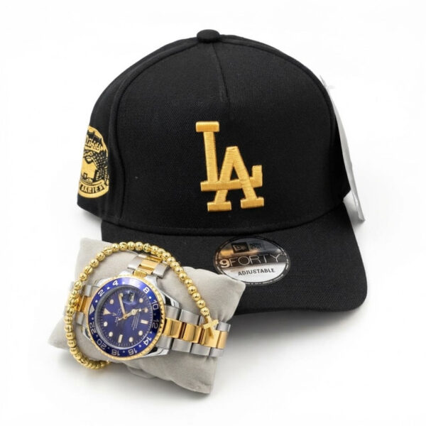 Combo Pulsera + Reloj + Gorra Hombre Oro Laminado 18K