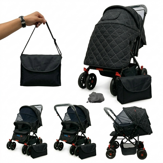 Coche de Bebé Baby On Deluxe Reversible con Capota Extra Grande y Pañalera