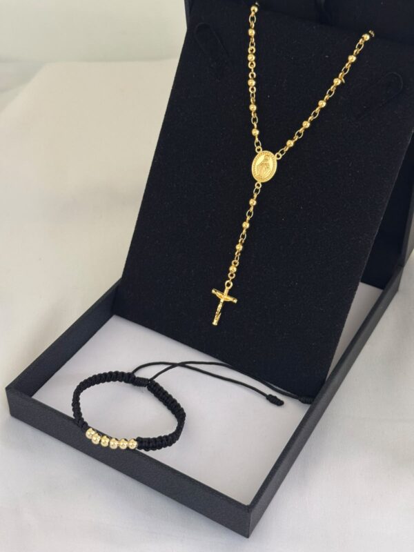 Camándula Dama Balín 3.5 mm + Pulsera Virgen Milagrosa Oro Laminado 18K