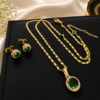 Combo Cadena + Pulsera + Topos Juego Circular Verde Esmeralda Oro Laminado 18K