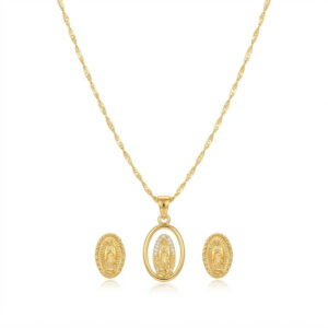 Conjunto Cadena + Topos Virgen de Guadalupe Oro Laminado 18K | Fe y Elegancia