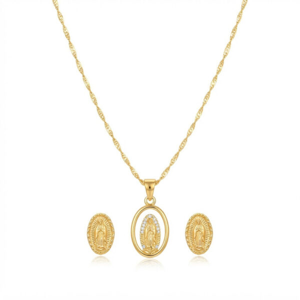Conjunto Cadena + Topos Virgen de Guadalupe Oro Laminado 18K | Fe y Elegancia