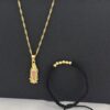 Cadena Singapur 45 cm + Dije Virgen de Guadalupe + Pulsera Balines Oro Laminado 18K