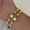 Set de 2 Pulseras San Benito Circones Negros Oro Laminado 18K | Fe y Elegancia