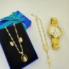 Combo Cadena + Pulsera + Reloj + Topos Virgen de Guadalupe Dama Oro Laminado 18K
